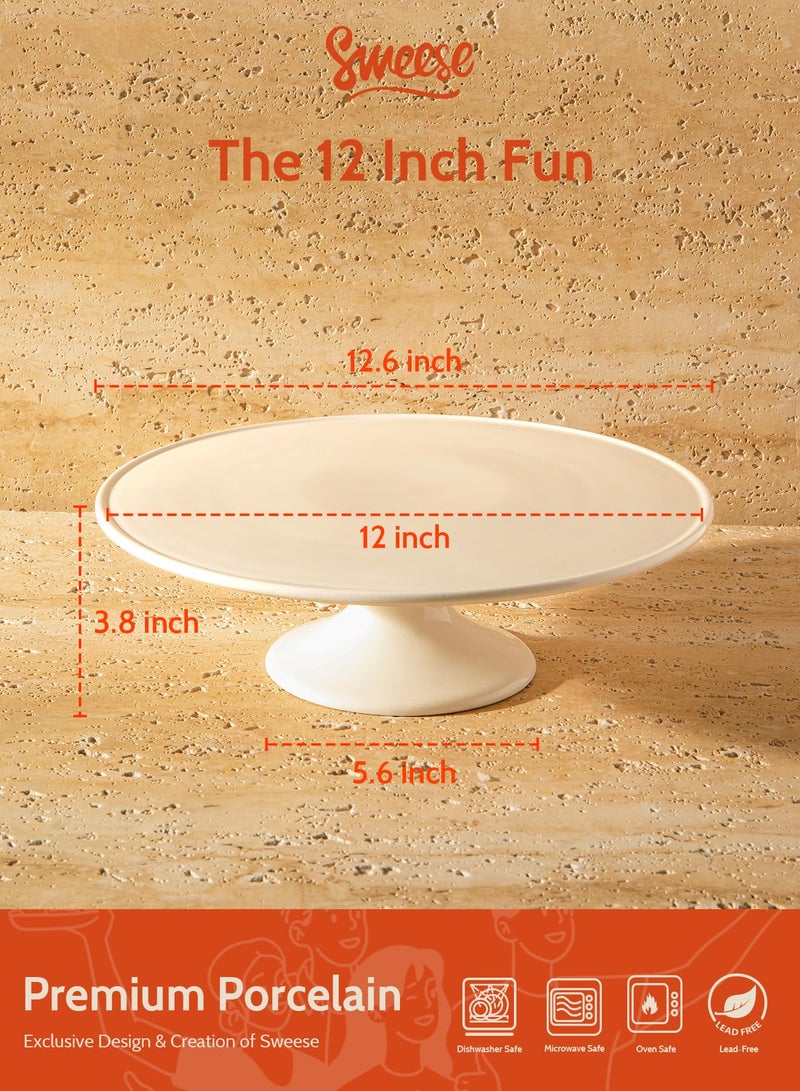 Sweese Porcelain Cake Stand 12-Inch, Round Dessert Display, Elegant White Cupcake Holder for Celebrations, Weddings, Parties â€“ Versatile Serving Platter Premium - Image 2